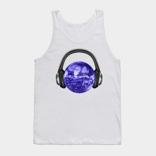 70s Indigo Disco Ball with Headphones Tank Top